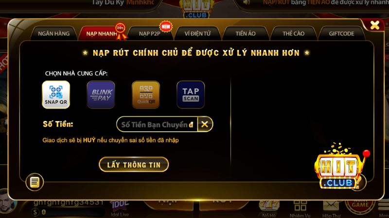 Nạp tiền Hitclub qua hệ thống đa kênh an toàn, siêu tốc